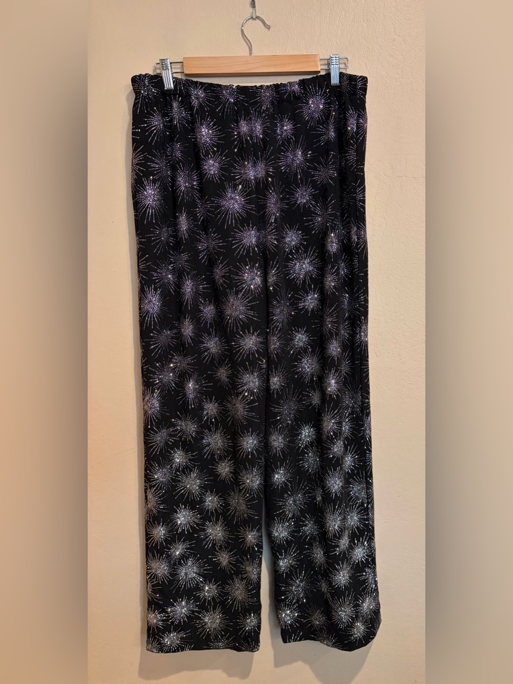 Slinky and Sparkly Wide Leg Black Pants, w/ Elastic Waist, Flowy and Party Vibes